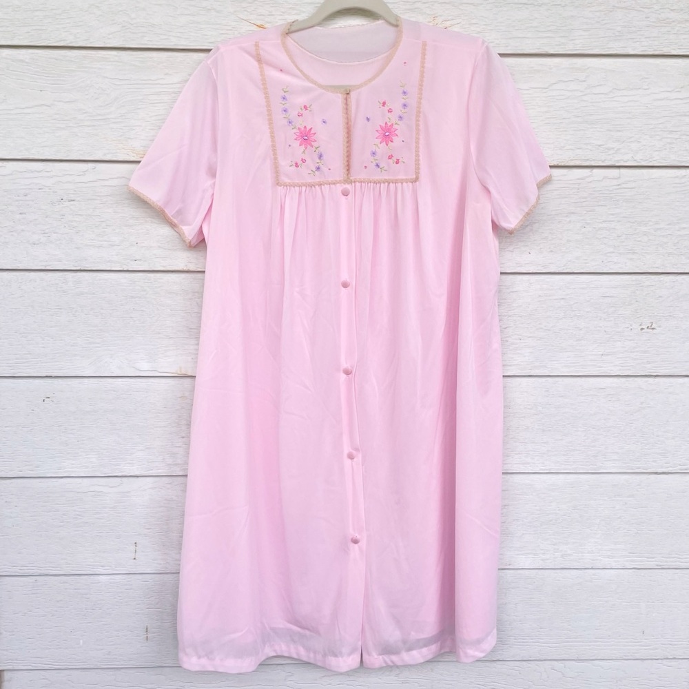 Vintage 60s Sears Light Pink Nylon Nightgown & Robe Set